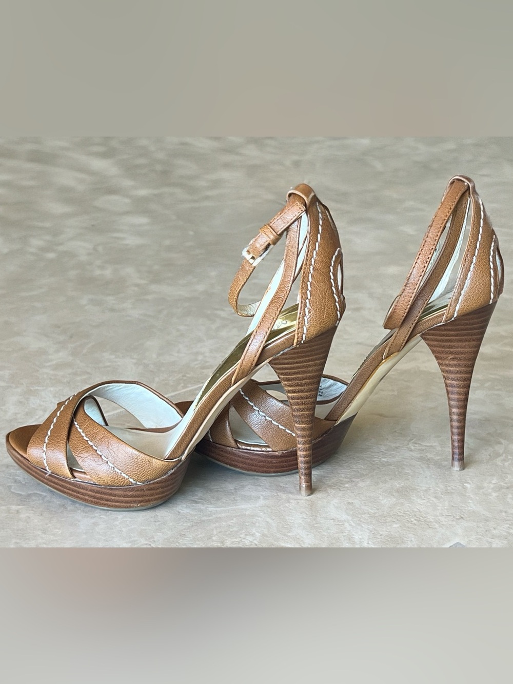 Michael Kors Cicely Brown Leather Platform Stiletto Heel Strappy Sandals 8